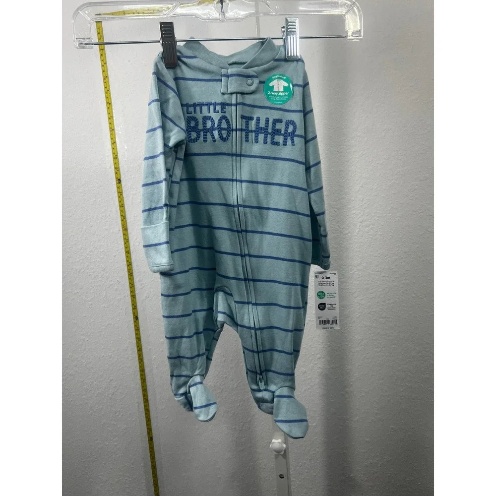 Carters Child of Mine Little Brother Striped 2-Way Zip‎ Sleeper 0-3M Blue NWT